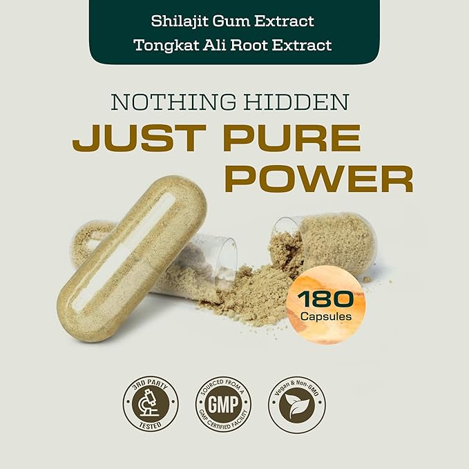 Shilajit and Tongkat Ali for Men and Women – Pure Shilajit Capsules w/High Potency Fulvic Acid & Trace Minerals – Shilajit for Men with Natural Testosterone Support for Energy & Muscle Growth