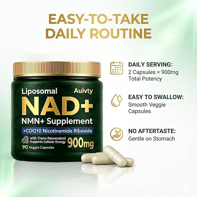 Liposomal NAD+ NMN Supplement with COQ10, Nicotinamide Riboside, Trans-Resveratrol, 900mg, 90 Veggie Capsules