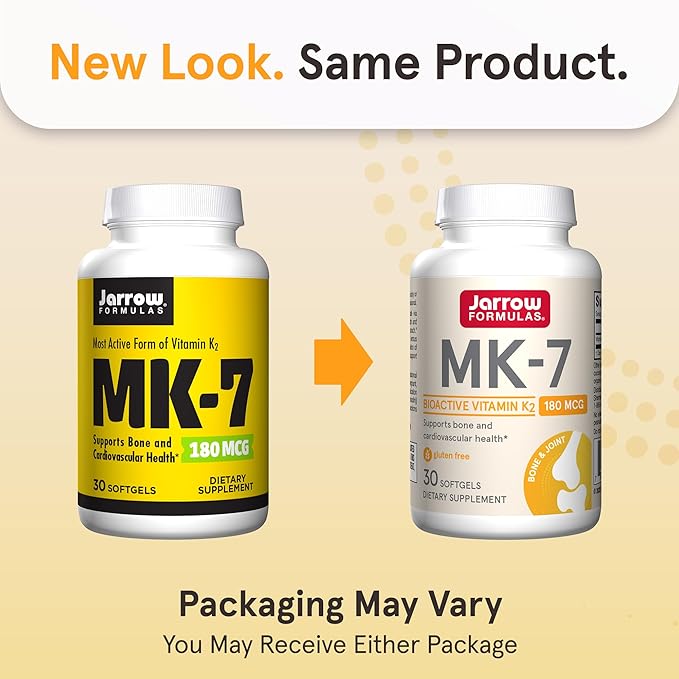 Jarrow Formulas MK-7 180 mcg - Bioactive Form of Vitamin K2-30 Servings (Softgels) - for Bone & Cardiovascular Health - Vitamin K2 MK-7 Dietary Supplement - Gluten-Free