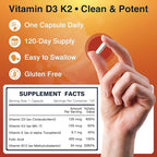 DRFOSTER Vitamin D3 K2, 5000 IU Vitamin D3 Plus 100 mcg of Vitamin K Supplements for Adults for Heart & Bone Health Support, 120 Capsules