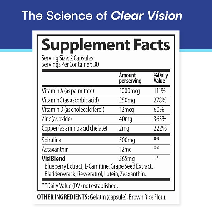 Eye Health Supplement – 14 Essential nutrients for Clear Vision, Blue Light Protection, and Long-Term Eye Health. Supports Clarity and Eye Wellness. 60 Capsules. (3 Pack)
