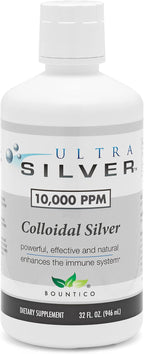 Ultra Silver® Colloidal Silver | 10,000 PPM, 32 Oz (946mL) | Mineral Supplement | True Colloidal Silver - 4 oz Dropper Bottle (Empty) Included for Dispensing!