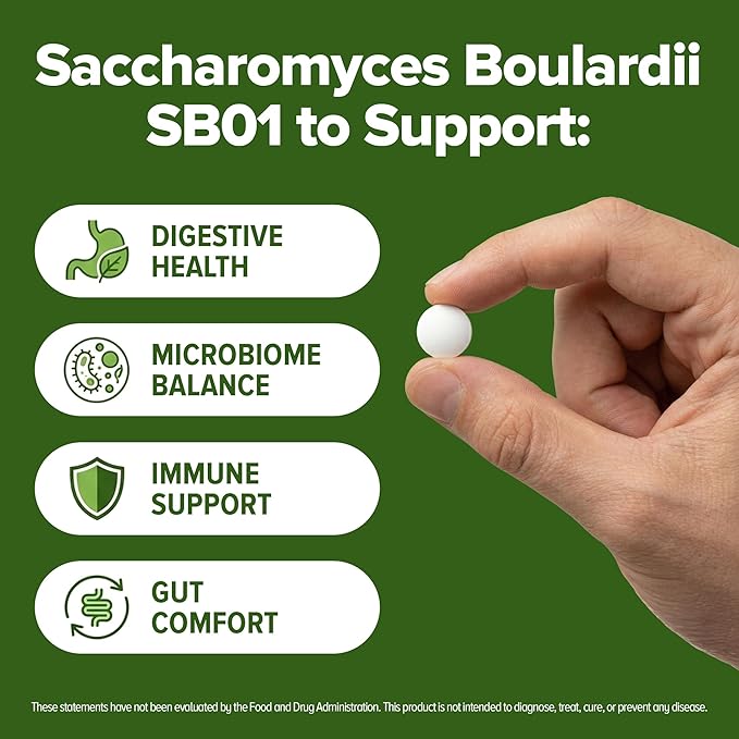 Saccharomyces Boulardii Probiotic 240 Tablets (4 Month Supply) – Researched Strain SB01 – 3 Billion CFU – Digestive Health & Gut Support – GMP Certified (240, Saccharomyces Boulardii)