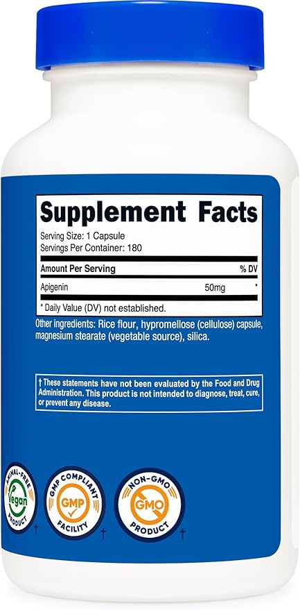 Nutricost Apigenin 50mg, 180 Capsules - Non-GMO, Gluten Free, Vegan (Pack of 2)