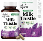 Wild & Organic Milk Thistle Capsules 1000mg - Liver Detox Supplements - Silymarin Milk Thistle Powder for Liver Cleanse - 90 Vegan Capsules - 45-Days Supply - No Fillers, Non-GMO