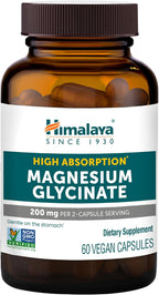 Himalaya Magnesium Glycinate, 60 Vegan Capsules, High Absorption Dietary Supplement for Muscle Function, Bone Health, and Relaxation, Chelated, Non-GMO, Gluten-Free, 200mg per 2 Capsule Serving