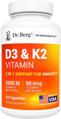 Dr. Berg Maximum Strength 2-in-1 Vitamin D3 K2 5,000 IU | Naturally Derived D3 | 4X Lab-Tested & Verified | High Absorption Formula | K2 D3 Vitamin Supplement - 60 Capsules