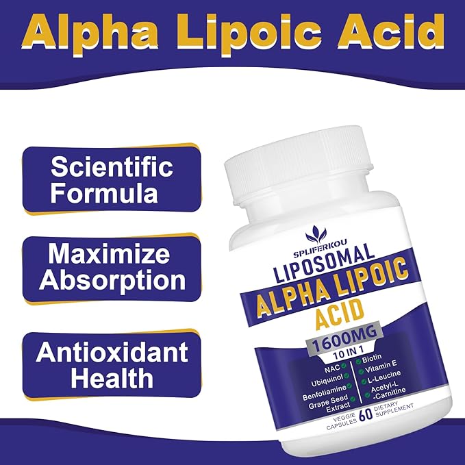 Liposomal Alpha Lipoic Acid 1600mg per Serving, ALA Supplement for Antioxidant Health,Energy and Metabolism, 60 Capsules