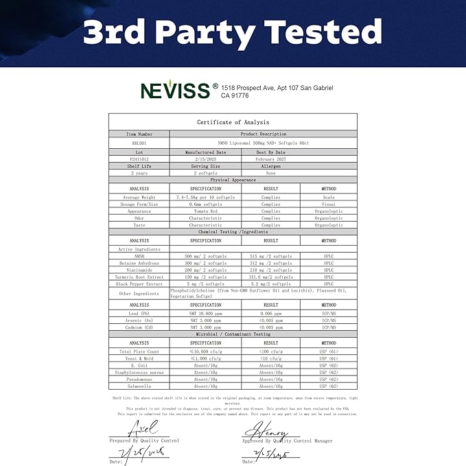 NEVISS NAD+ Supplement, Next-Gen NMNH Liposomal 500mg, NR NMN Supplement Alternative, High Absorption NAD+ with Curcumin, Niacinamide for Cellular Energy, DNA Repair, Healthy Aging, 60 Softgels