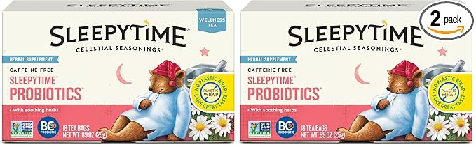 Celestial Seasonings Sleepytime Wellness Tea Plus Probiotics, Caffeine Free, 18 Tea Bags Box (Pack of 2)
