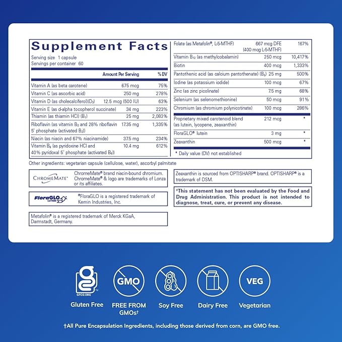 Pure Encapsulations Multi T/D - Multivitamin & Mineral Supplement - for Daily Wellness, Cardiovascular & Immune Health* - Rich in Vitamins & Minerals - Gluten Free & Vegetarian - 60 Capsules