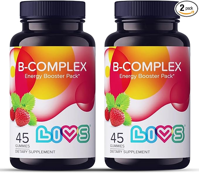 LIVS Vitamin B Complex Gummies with B12, Biotin, B3, B6 & Vitamin C for Kids & Adults | Energy, Support & Recovery Supplement | Promotes Mood, Metabolism & Nerve Function | Strawberry Flavor – 90 Ct