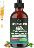 Thyroid Support Drops - Selenium, Zinc, Iodine, L Tyrosine, Ashwagandha, Turmeric, Schisandra Guggul, Cayenne, Basil - Liquid Supplement Folate Copper Alcohol -Free, Vegan, Non-GMO – 2 oz