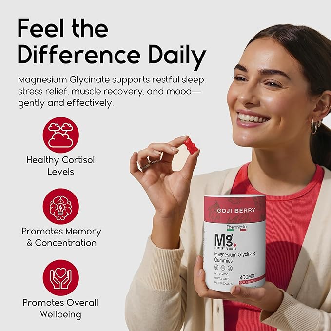 Magnesium Glycinate Gummies 400mg - Sleep Gummies for Kids & Adults - Magnesium Glycinate Chewable High Absorption for Muscle Recovery, Better Sleep & Relaxation (Gojiberry)