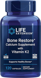 Life Extension Bone Restore with Vitamin K2 – Bone Health Supplement for Strong Bones – 3 Types of Absorbable Calcium, Vitamins D3 and K2, Minerals – Gluten-Free, Non-GMO – 120 Capsules