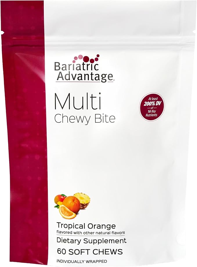 Bariatric Advantage Multi Chewy Bite - Soft Chew Multivitamin for Bariatric Surgery Patients - Chewable Multivitamin with Folic Acid, Vitamin D3 & More - Tropical Orange Flavor - 60 Count