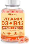 Vitamin D3 B12 Gummies, Vitamin D and B12 Gummy Suppment with Vitamin A, C, K, Calcium, Magnesium, Zinc for Women & Men