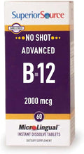 Superior Source NO Shot Advanced B-12 2000 mcg - Vitamin B12 Supplement Supports Heart Health & Healthy Energy - Methylcobalamin Supplement Formula - 60 Sublingual Dissolving Tablets