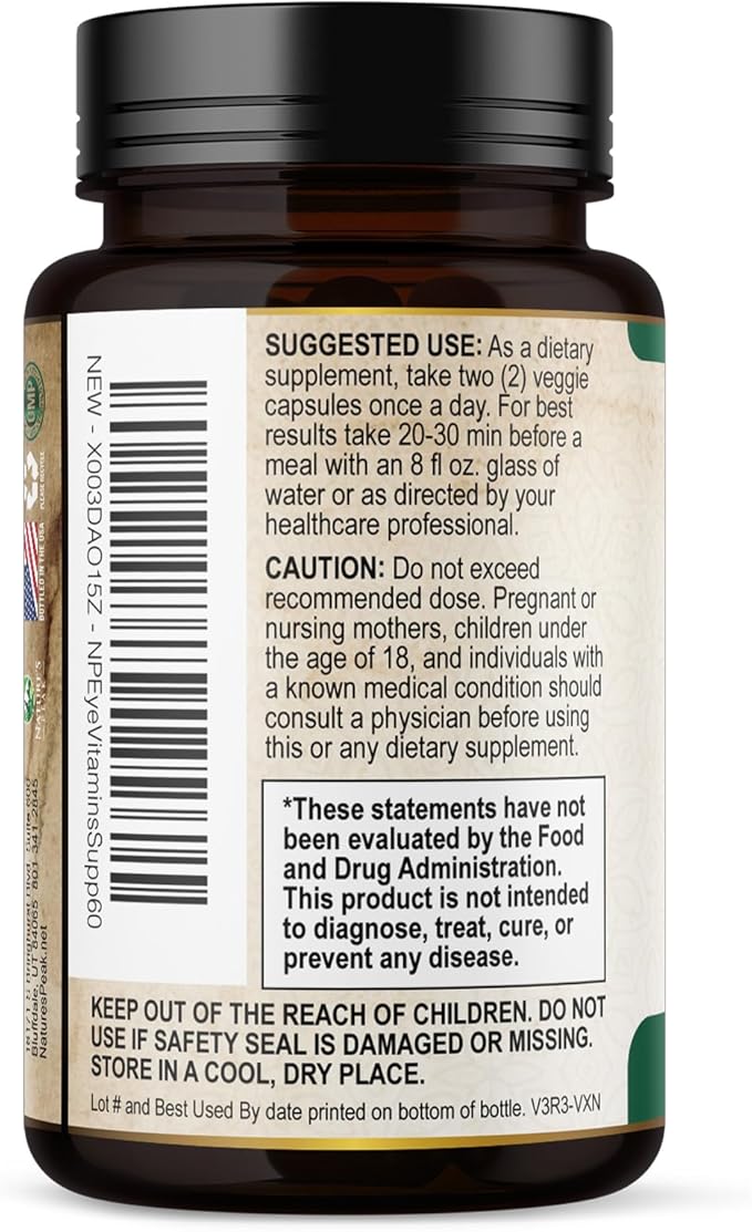 Eye Vitamins Supplements - 3x Strength Eye Health Vitamin with Lutein and Zeaxanthin - Vision Macular Health & Dry Eyes Support With Zinc, Vitamins C E & Minerals, Bottled in USA - 60 Capsules