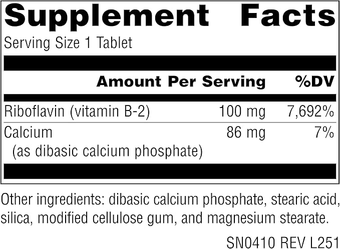 Source Naturals Vitamin B-2 Riboflavin 100 mg Supports Energy Production - 250 Tablets