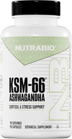 NutraBio Ashwagandha KSM-66 | Ashwaganda Herbal Supplement for Stress, Mood, & Performance | 600 MG of Clinically Studied KSM66 90 Capsules