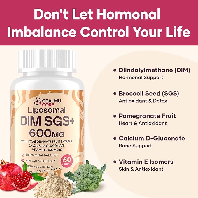 Liposomal DIM SGS Supplement - Estrogen Supplements for Women & Men Contains Sulforaphane Glucosinolate, Vitamin E, Pomegranate Fruit - Support Detox and Antioxidant (2 Pack)