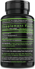 Smarter Vitamin K2 MK7 100mcg, Made with K2VITAL and Kale, 60 Liquid Softgels