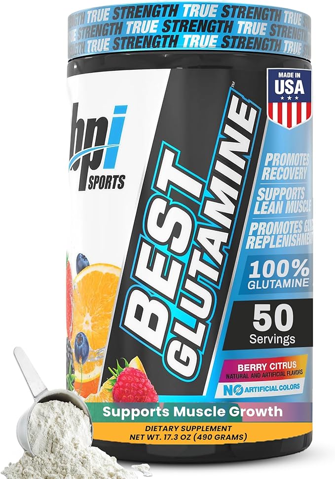 BPI Sports Best Glutamine Supplement, L Glutamine Powder for Gut Health, Muscle Recovery and Immune Support – 6 Advanced Glutamine Types + Vitamin C – 50 Servings – Berry Citrus Flavor