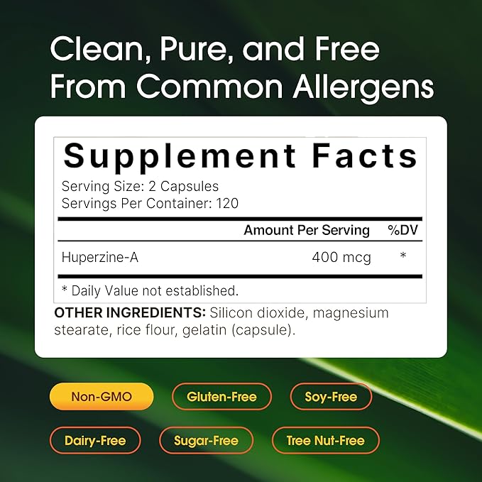 NatureBell Huperzine A 400mcg - 240 Capsules - Brain, Focus & Memory Support* - Plant-Based Nootropic Supplement - Non-GMO & Gluten-Free
