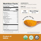 HQOExpress Organic Ground Turmeric Powder – USDA Organic, Non‑GMO, Kosher, Lab Tested –Chef Jar (18 oz) – Sustainably Grown, Traceable, Legacy Brand Since 1977