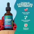 Magnesium Glycinate, Vitamin K2 & D3 Supplement – GMO-Free – VIT D MK7 K2 Vitamin Supplement & Magnesium Blend – with Nutrients for Bone Nutrition & Cardiovascular Function (Mixed Berry, 60 mL)