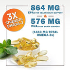 Omega 3 Fish Oil Supplements - 2400mg Fish Oil Per Serving - Triple Strength Omega-3 with EPA & DHA Fatty Acids - Natural Heart, Brain & Immune Support - Wild Caught, Bottled in USA - 60 Softgels