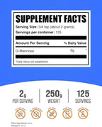 BulkSupplements.com D-Mannose Powder - D-Mannose Supplement, for Urinary Tract Health - Unflavored & Gluten Free, 2g per Serving, 250g (8.8 oz) (Pack of 1)