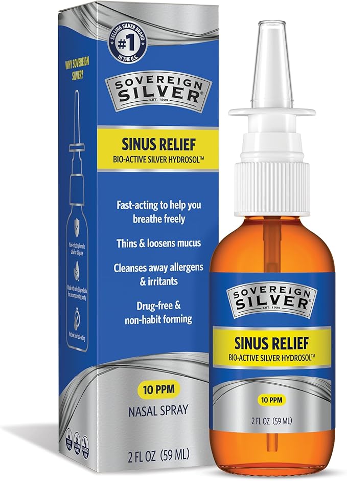 Sovereign Silver Natural Nasal Spray - Colloidal Silver Nasal Spray, Bio Active Nose Mist for Sinus and Immune Support, Adults and Kids, 10 ppm - 2 fl oz (59mL)