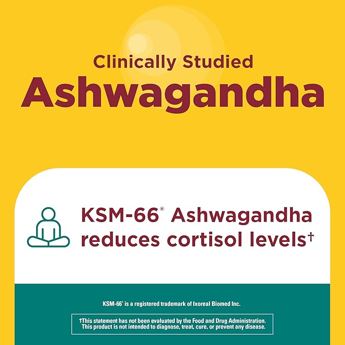 Nature Made Ashwagandha KSM 66 + Reishi Mushroom Capsules, Stress Relief Blend Ashwagandha and Mushroom Supplement, 60 Capsules, 30 Day Supply