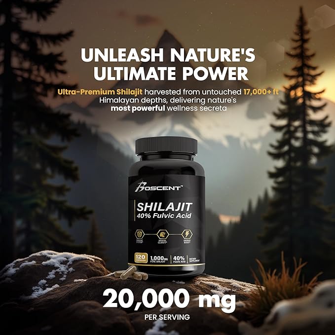 Shilajit Capsules 20,000mg – Pure Himalayan Shilajit for Men & Women – Organic Fulvic Acid Supplement with 85+ Trace Minerals – High Potency Natural Energy & Vitality Support – 120 Vegan Capsules