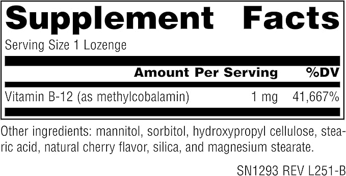 Source Naturals MethylCobalamin Vitmain B-12, Cherry-Flavored, 1 mg - 120 Lozenges