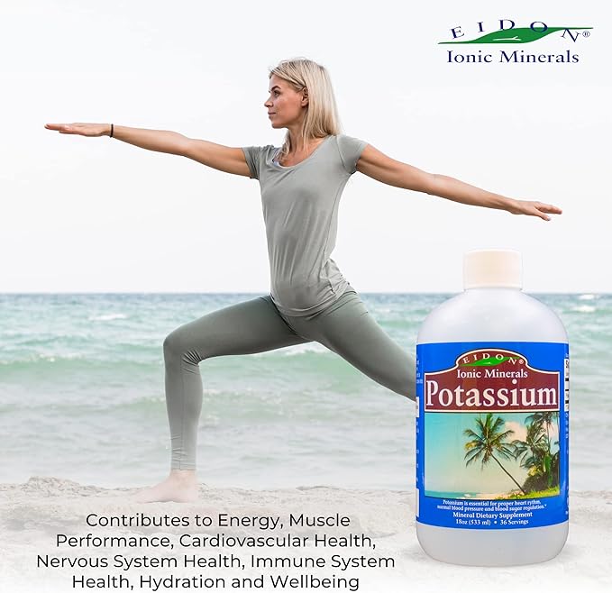 Eidon Liquid Potassium Supplement - Potassium Chloride Drops, Essential Electrolyte for Cell Function, Bioavailable Ionic Minerals, All Natural, No-Preservatives or Additives - 18 oz (Pack of 2)
