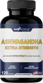 Gade Nutrition Ashwagandha Supplements - Extra Strength, ashwagandha Powder Capsules with Black Pepper, Natural Mood, Focus, and Energy Support Supplement, 120 Veggie Capsules, USA Made