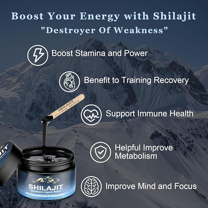 Himalayan Shilajit Organic Shilajit Resin, High Potency Shilajit for Men and Women, 600mg Pure Natural Resin with 85+ Trace Minerals and Fulvic Acid, Energy, Strength, Immune Support, 30 Grams