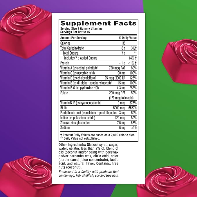 Vitafusion Gorgeous Hair/Skin & Nails Multivitamin Gummy Vitamins + Biotin & Antioxidant Vitamins C&E/Raspberry Flavor (45 Day Supply) America’s Number One Gummy Vitamin Brand, 135 Count (Pack of 2)