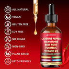 Cayenne Pepper Liquid Drops, 2pcs Cayenne Pepper Extract Drops Supplement Liquid with Hawthorn Berry, Ceylon Cinnamon and 5 More Herbals - Immune Support, Circulation & Overall Wellness