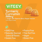 Viteey Turmeric Gummies with Turmeric Curcumin, Ginger & Black Pepper Extract - Immune Support, Healthy Skin, and Joint Health - Vegan, Gelatin Free, GMO Free - Tasty Chewable Peach Flavored-120 Count