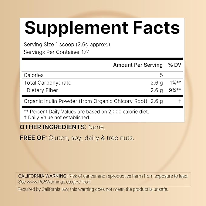 NatureBell Organic Inulin Prebiotic Fiber Powder, 1lb | Natural Chicory Root Source – Easily Mixes with Coffee or Smoothies – Fiber Supplement for Women & Men – Non-GMO, Vegan Friendly, Gluten Free