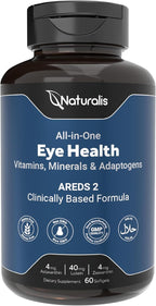 Naturalis Areds2 Clinically Based Eye Supplement | Lutein, Zeaxanthin, Astaxanthin, Bilberry, Blueberry, Cranberry & Grape Seed Adaptogen Blend | 60 Vision Essential Softgels