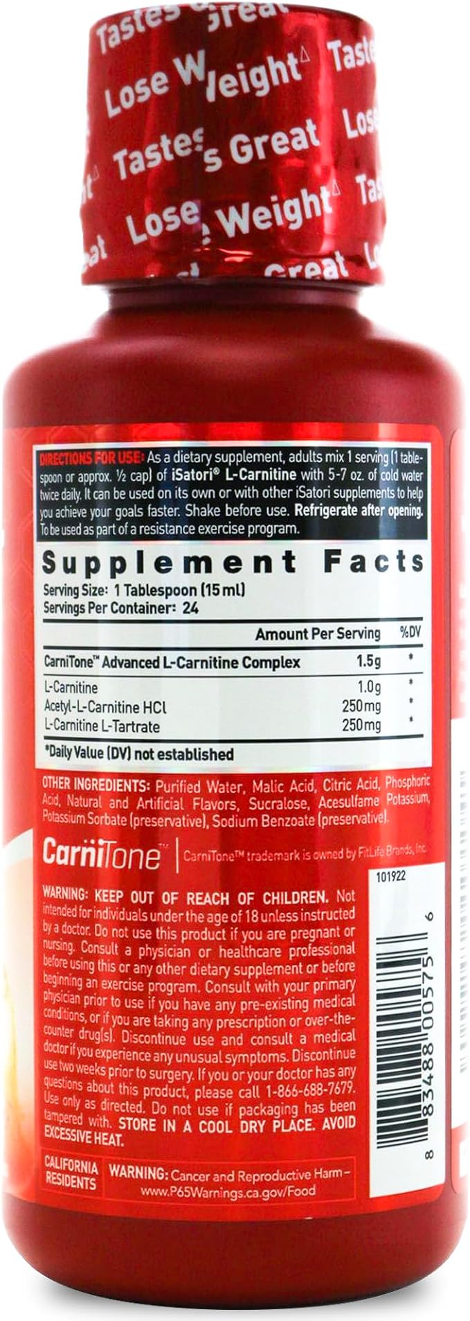 iSatori L-Carnitine 1500, Triple-Blend Liquid L Carnitine Supplement, with Acetyl & Tartrate, Stimulant Free Energy, Low Calories, Sugar or Gluten, Keto-Friendly, Malibu Beach Flavor (24 Servings)