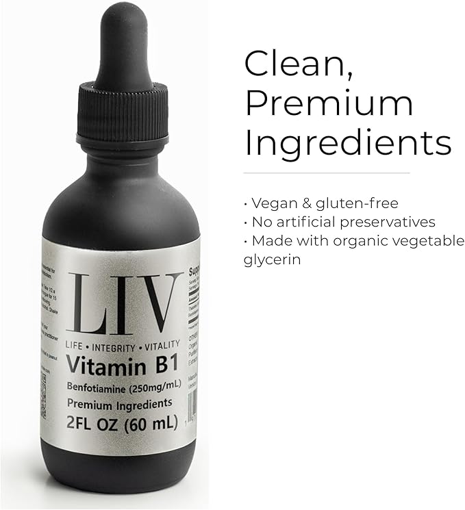 LIV Vitamin B1 Liquid – Thiamine & Benfotiamine Supplement for Glucose Metabolism & Nerve Support – Fast-Absorbing Liquid Drops – 60 mL