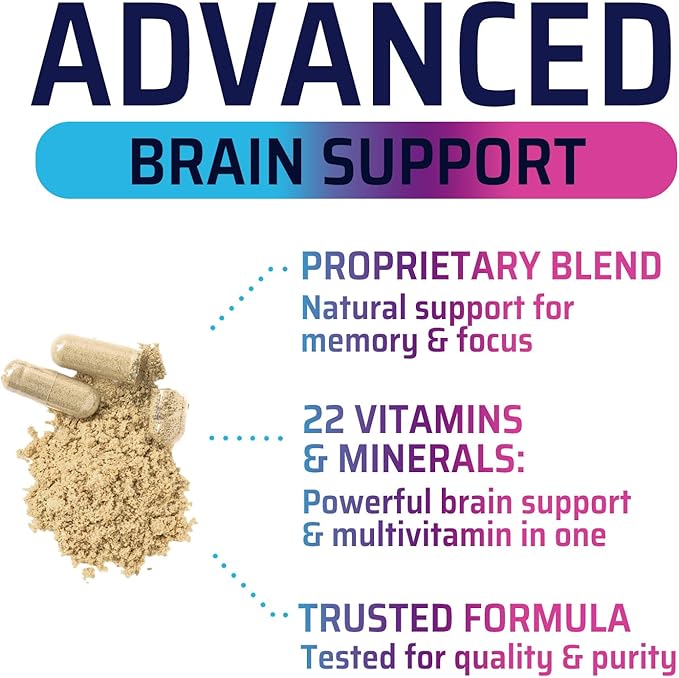 Brain Memory Supplement Pills - 3X Strength Nootropics for Concentration, Clarity & Focus Support - Brain Health Cognitive Vitamins with Bacopa, Phosphatidylserine & DMAE, Brain Booster - 120 Capsules