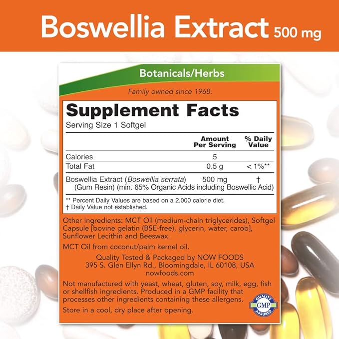 NOW Foods Boswellia Extract 500 mg Softgels, 90 Count x 2