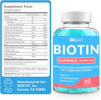 WEEVIT Sugar-Free Biotin Gummies, Biotin and Collagen Gummies with Keratin, Hyaluronic Acid for Women & Men | Hair Growth, Glowing Skin & Strong Nails | Vitamin B7 Supplement, Non-GMO, Chewable